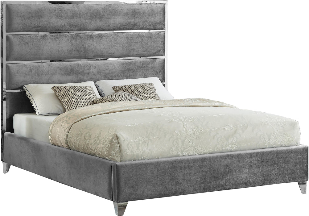 Zuma Grey Velvet Queen Bed - Furniture Stars (Chicago, IL)