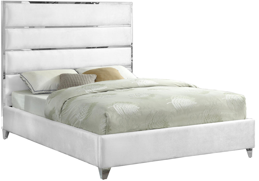 Zuma White Velvet Queen Bed - Furniture Stars (Chicago, IL)