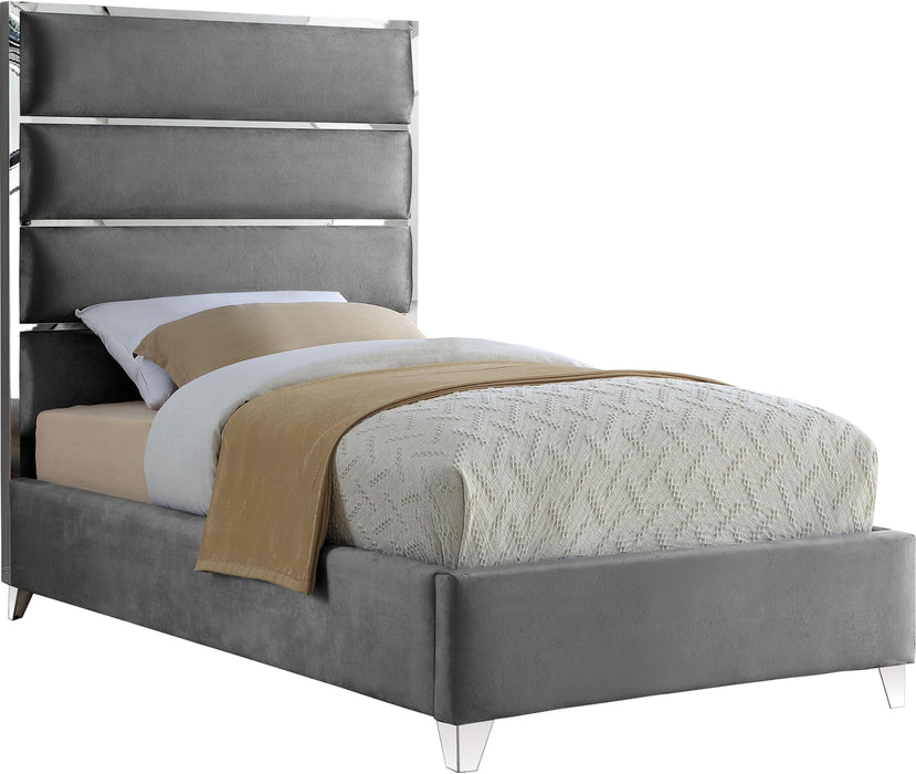Zuma Grey Velvet Twin Bed - Furniture Stars (Chicago, IL)
