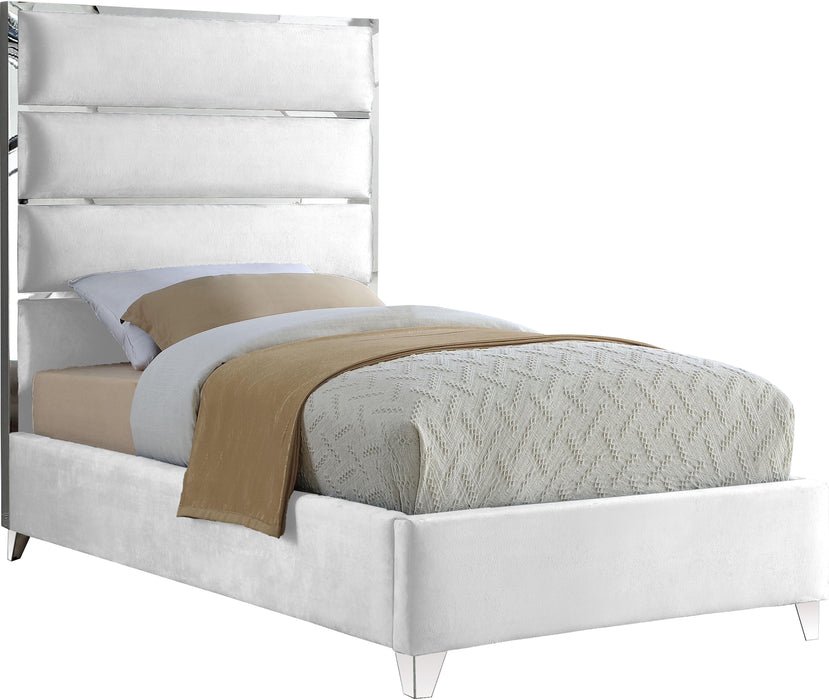 Zuma White Velvet Twin Bed - Furniture Stars (Chicago, IL)