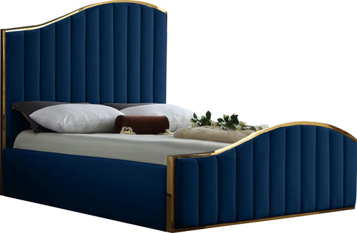 Jolie Navy Velvet Queen Bed (3 Boxes) - Furniture Stars (Chicago, IL)