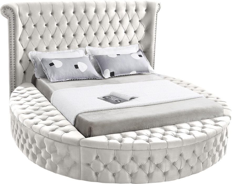 Luxus Cream Velvet Queen Bed (3 Boxes) - Furniture Stars (Chicago, IL)