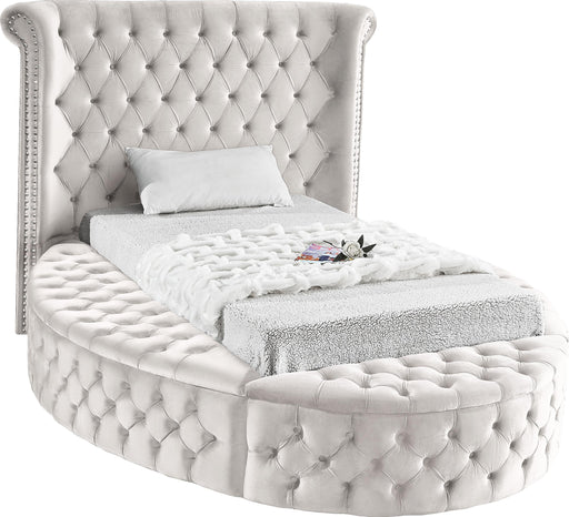 Luxus Cream Velvet Twin Bed (3 Boxes) - Furniture Stars (Chicago, IL)