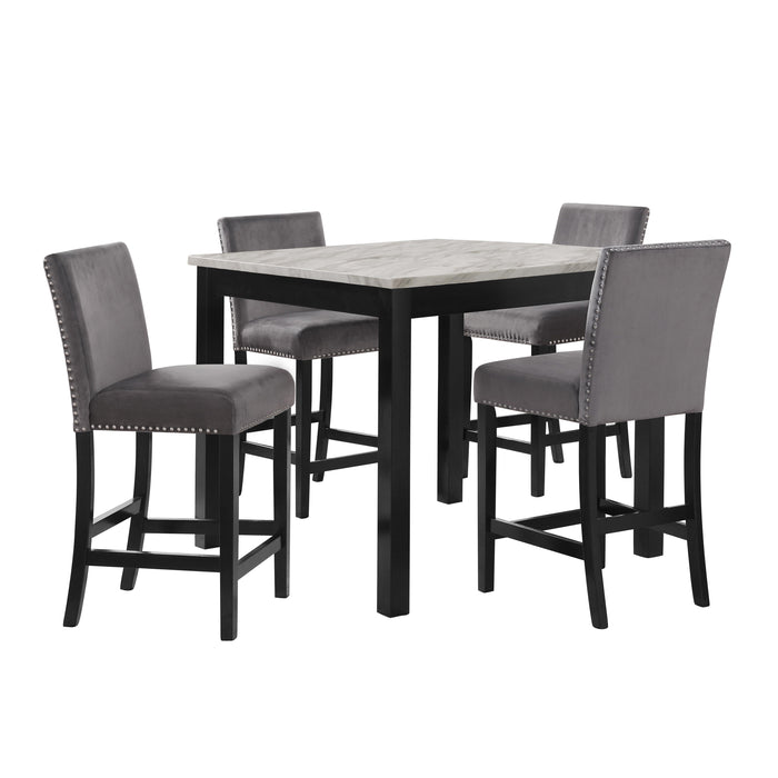 CELESTE 5PC 42" MARBLE FINISH COUNTER TABLE & 4 CHAIRS-GRAY - Furniture Stars (Chicago, IL)