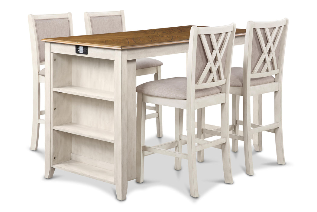 AMY 60" COUNTER TABLE+CHAIRS W/STG (5 PC) -2 TONE BISQUE - Furniture Stars (Chicago, IL)