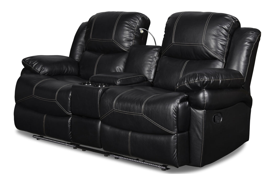 FLYNN CONSOLE LOVESEAT W/ READING LIGHT- BLACK - Furniture Stars (Chicago, IL)