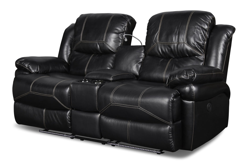 FLYNN CONSOLE LOVESEAT W/READING LIGHT, PWR FR- BLACK - Furniture Stars (Chicago, IL)