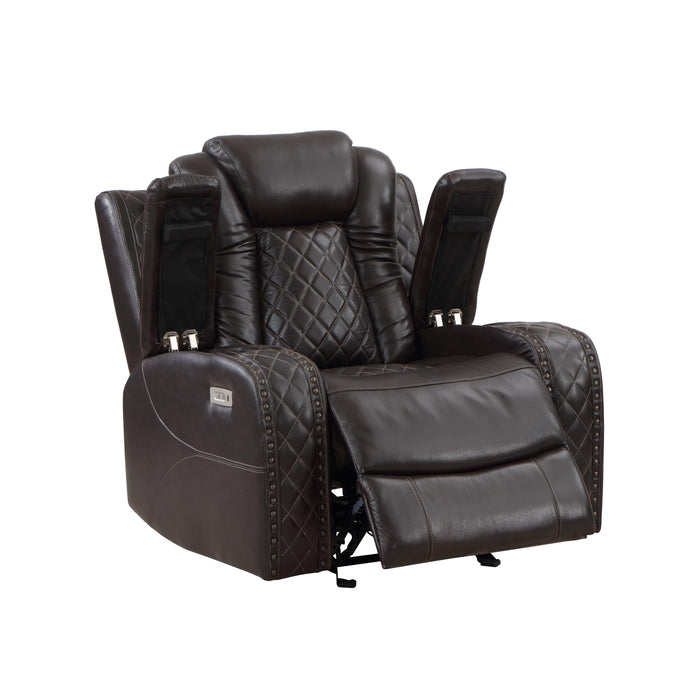 JOSHUA LEATHER GLIDER RECLINER - DK BROWN - Furniture Stars (Chicago, IL)