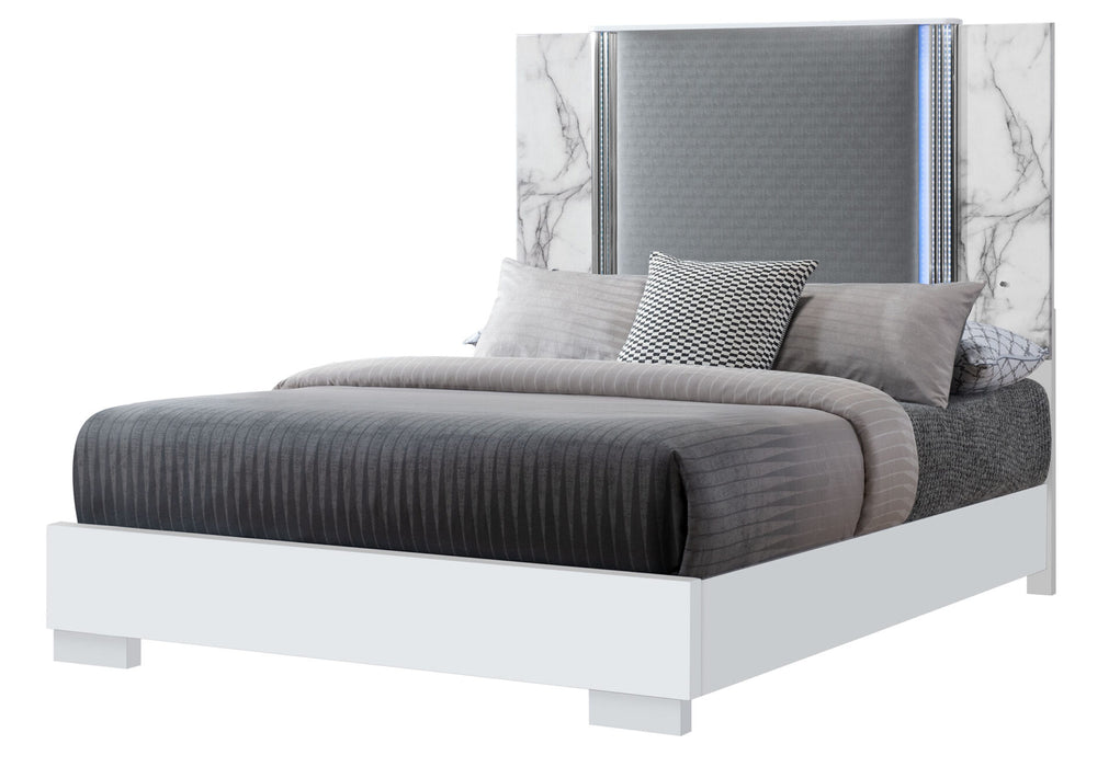 Ylime White Marble Queen Bed With Led - Furniture Stars (Chicago, IL)
