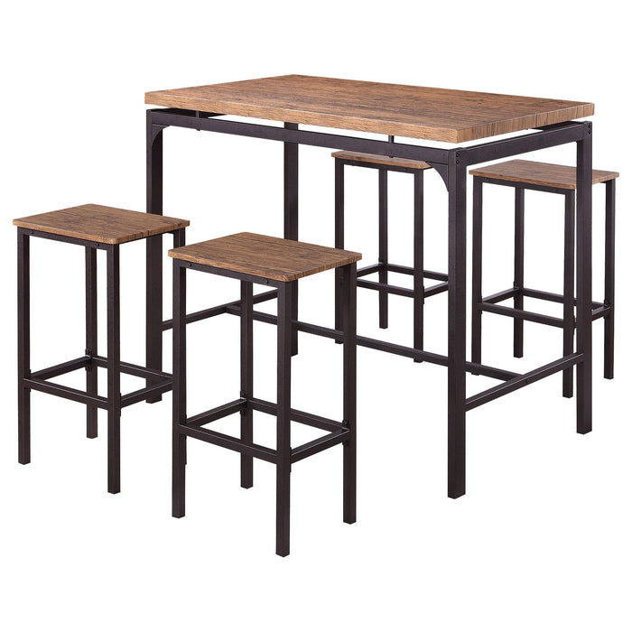 Santana 5-piece Pub Height Bar Table Set Weathered Chestnut and Black image