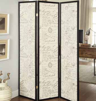 Felice 3-panel French Script Print Folding Screen Espresso - Furniture Stars (Chicago, IL)