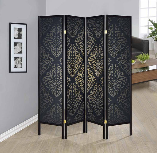 Haidera 4-panel Damask Pattern Folding Screen Black - Furniture Stars (Chicago, IL)