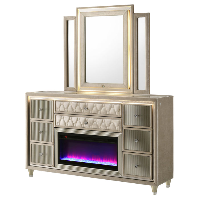 Lorient LED Dresser with LED Mirror and Flame Visualizer - Furniture Stars (Chicago, IL)