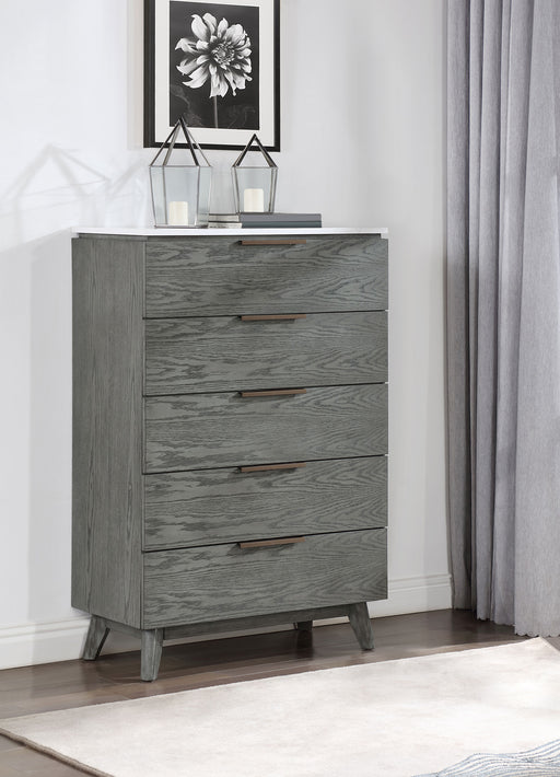 Nathan 5-drawer Chest White Marble and Grey image