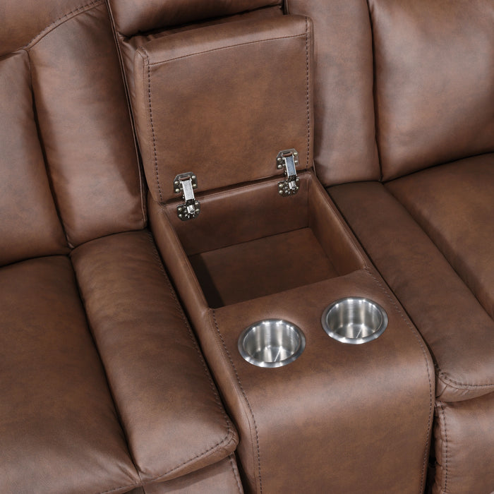 Morello Console Loveseat W/ Dual Recliners-Brown