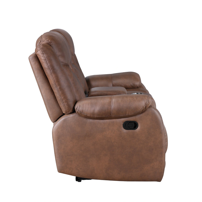 Morello Console Loveseat W/ Dual Recliners-Brown
