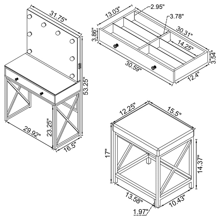 Eliza Makeup Vanity Table with LED Mirror and Stool - Furniture Stars (Chicago, IL)