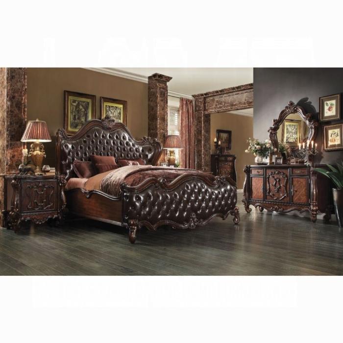 Versailles 2-Tone Dark Brown PU & Cherry Oak Queen Bed image