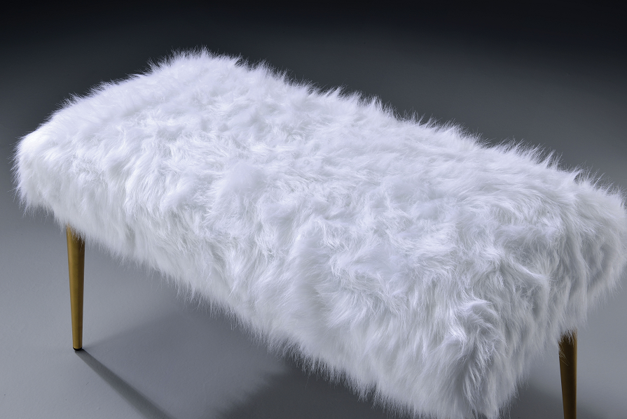 Bagley II White Faux Fur & Gold Bench image