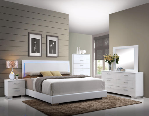 Lorimar White PU & Chrome Leg Eastern King Bed - Furniture Stars (Chicago, IL)
