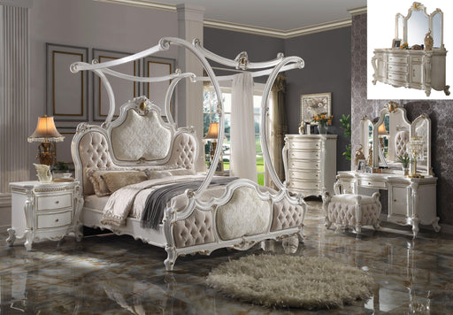Picardy Fabric & Antique Pearl Eastern King Bed (Canopy) - Furniture Stars (Chicago, IL)