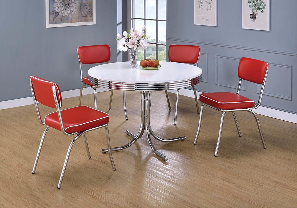 Retro Round Dining Table Glossy White and Chrome - Furniture Stars (Chicago, IL)