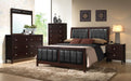 Carlton Eastern King Upholstered Bed Cappuccino and Black - Furniture Stars (Chicago, IL)