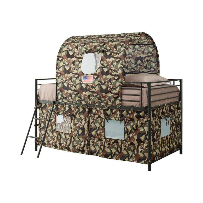 Camouflage Tent Loft Bed with Ladder Army Green