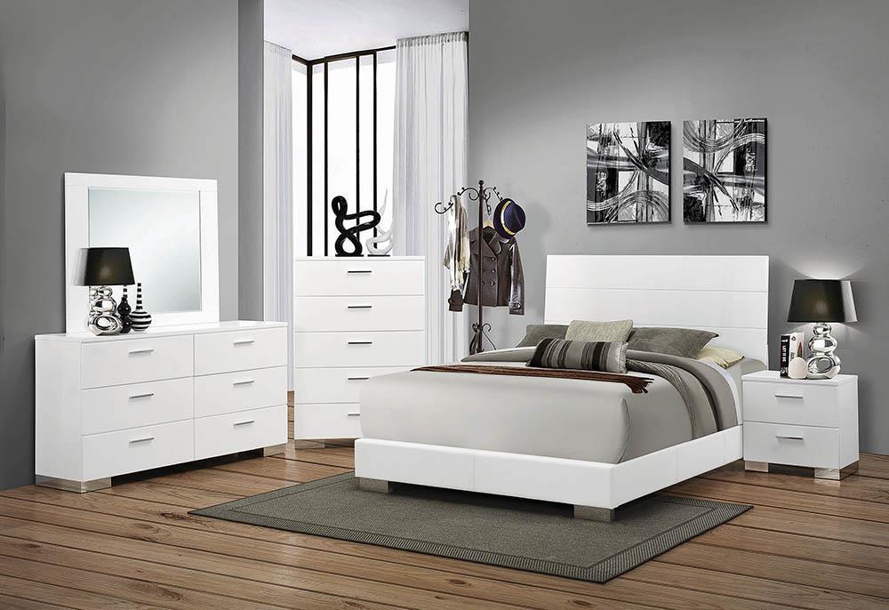 Felicity California King Panel Bed Glossy White - Furniture Stars (Chicago, IL)