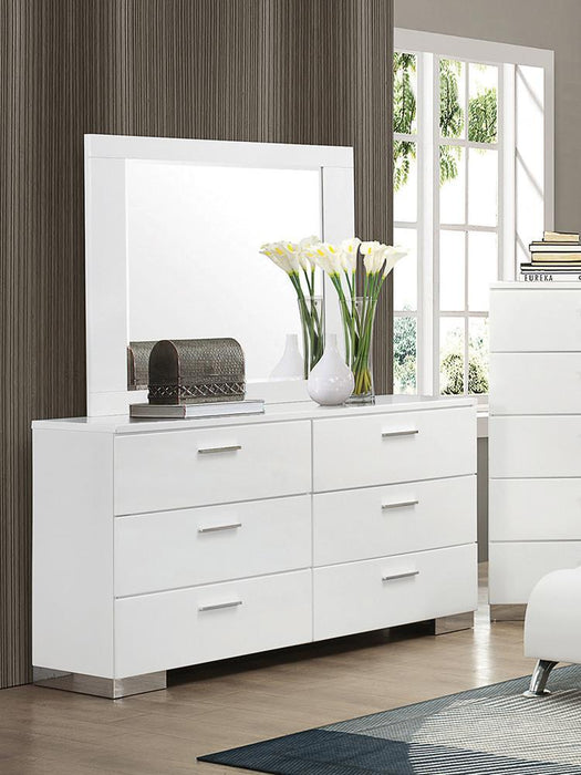 Felicity Rectangle Dresser Mirror Glossy White - Furniture Stars (Chicago, IL)