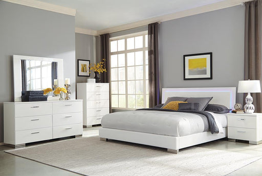 Felicity Queen Panel Bed with LED Lighting Glossy White - Furniture Stars (Chicago, IL)