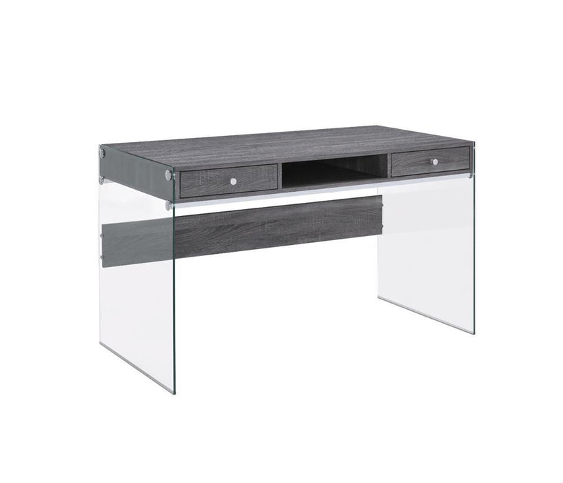 Dobrev 2-drawer Writing Desk Weathered Grey and Clear - Furniture Stars (Chicago, IL)