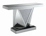 Amore Rectangular Sofa Table with Triangle Detailing Silver and Clear Mirror - Furniture Stars (Chicago, IL)
