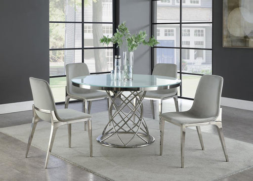 Irene Round Glass Top Dining Table White and Chrome - Furniture Stars (Chicago, IL)