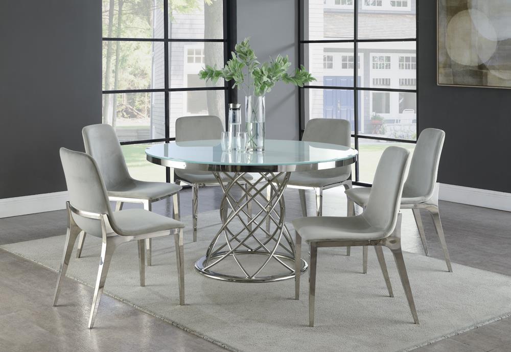 Irene Round Glass Top Dining Table White and Chrome - Furniture Stars (Chicago, IL)