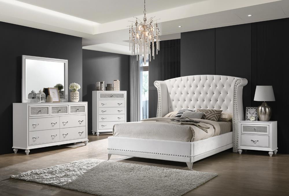 Barzini Eastern King Wingback Tufted Bed White - Furniture Stars (Chicago, IL)