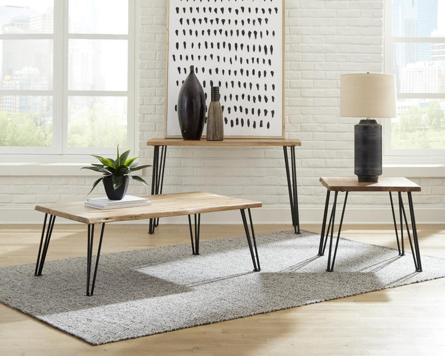 Zander Sofa Table with Hairpin Leg Natural and Matte Black - Furniture Stars (Chicago, IL)