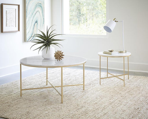 Ellison Round X-cross Coffee Table White and Gold - Furniture Stars (Chicago, IL)