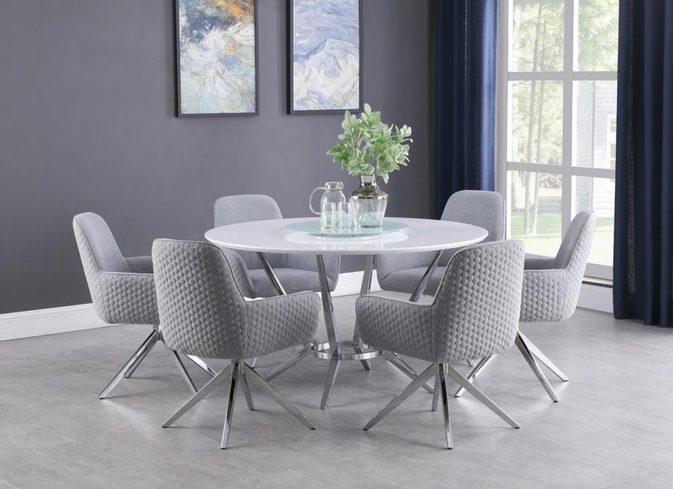 Abby Round Dining Table with Lazy Susan White and Chrome - Furniture Stars (Chicago, IL)
