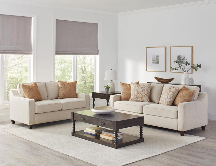 Christine Upholstered Cushion Back Loveseat Beige - Furniture Stars (Chicago, IL)