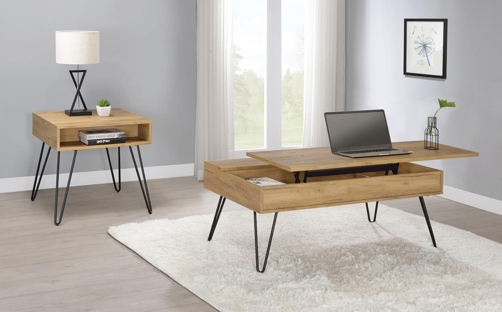 Fanning Lift Top Storage Coffee Table Golden Oak and Black - Furniture Stars (Chicago, IL)