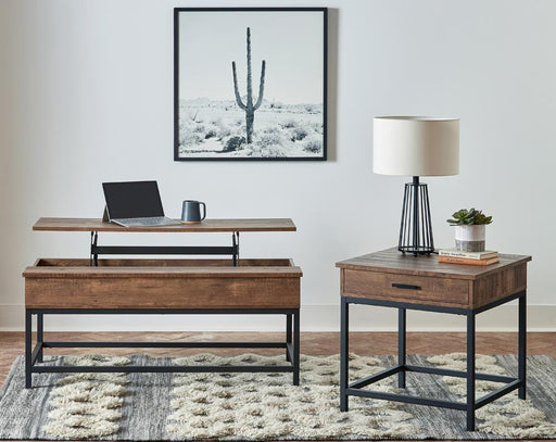 Byers Black Coffee Table with Hidden Storage Brown Oak and Sandy Black - Furniture Stars (Chicago, IL)
