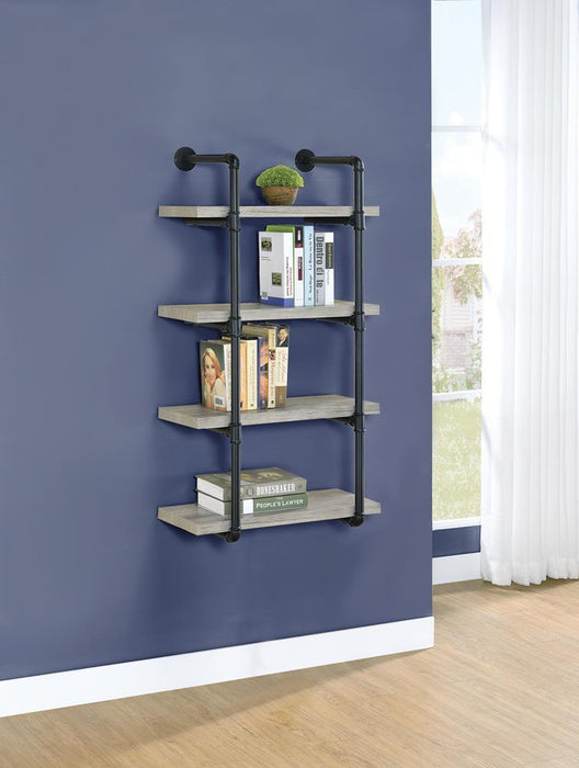 Elmcrest 24-inch Wall Shelf Black and Rustic Oak - Furniture Stars (Chicago, IL)
