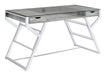 Emelle 2-drawer Glass Top Writing Desk Grey Driftwood and Chrome - Furniture Stars (Chicago, IL)