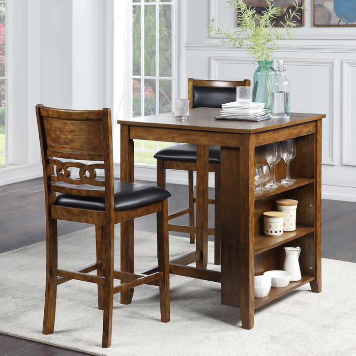 Gia 3 Pc 30" Storage Counter Table & 2 Chairs-Brown