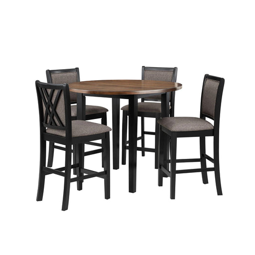 Potomac 42" Round Counter Table & 4 Chairs -Brown/Black