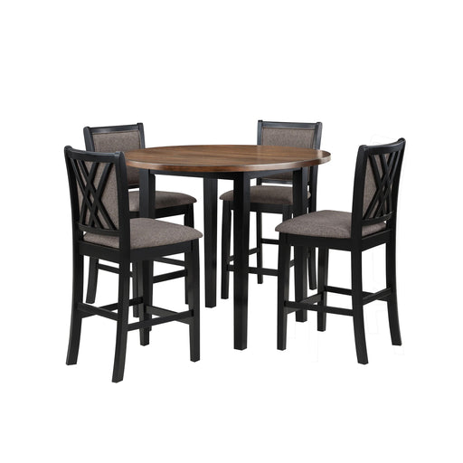 Potomac 42" Round Counter Table & 4 Chairs -Brown/Black