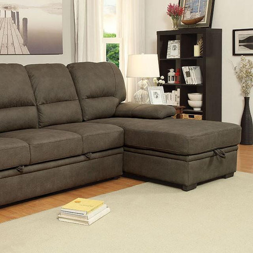 ALCESTER Brown & Gray Sectional w/ Sleeper, Ash - Furniture Stars (Chicago, IL)