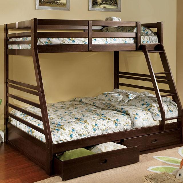 California II Cherry Twin/Full Bunk Bed w/ 2 Drawers Cherry, Walnut, Grey, &Oak - Furniture Stars (Chicago, IL)