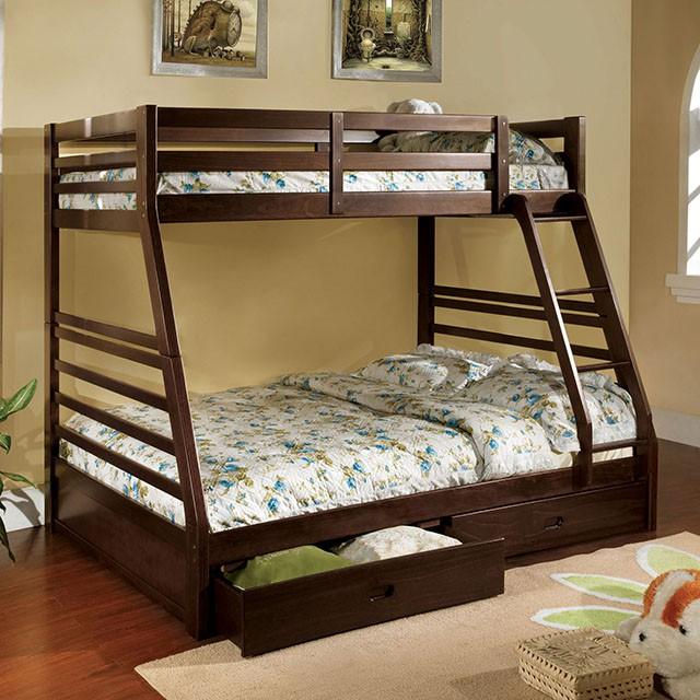 California II Cherry Twin/Full Bunk Bed w/ 2 Drawers Cherry, Walnut, Grey, &Oak - Furniture Stars (Chicago, IL)